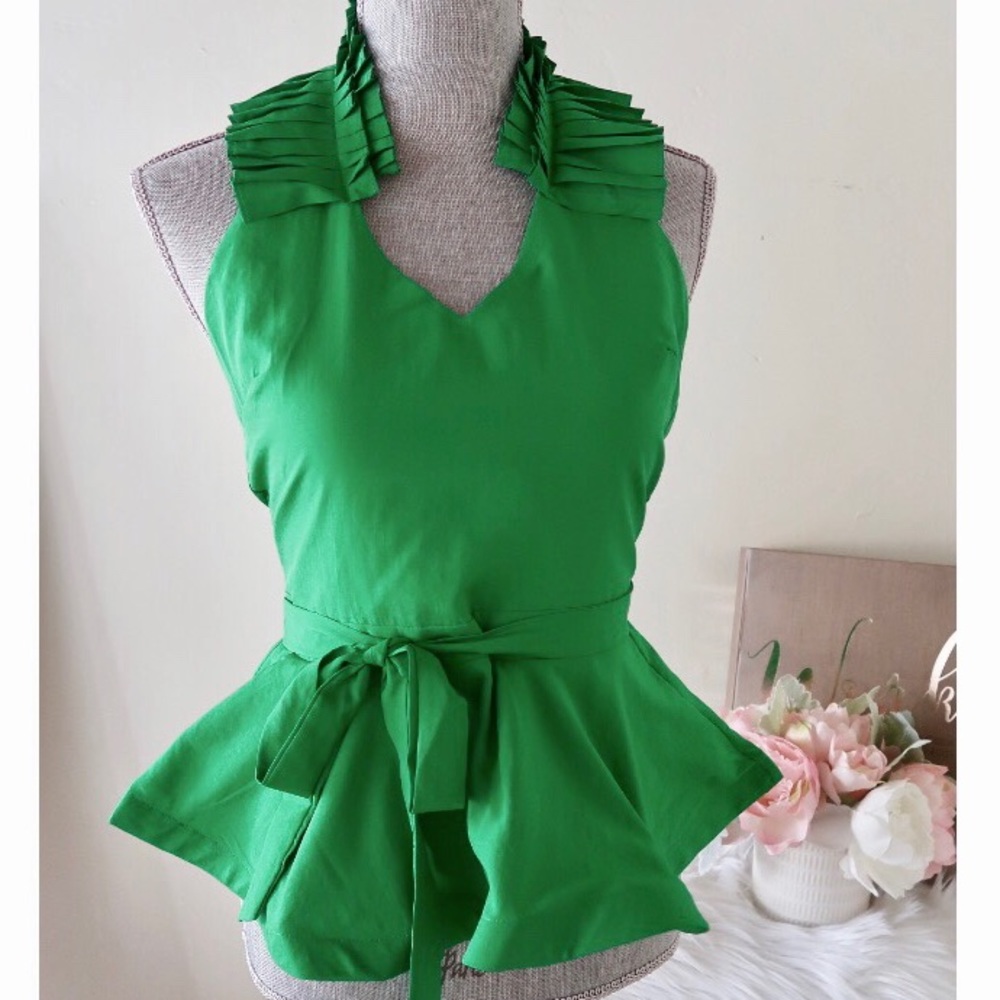 MARLA- Classy Pleated Ruffle Peplum Halter Top